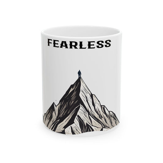 Fearless Ceramic Mug - Adventure Lover Gift, Motivational Coffee Cup, Mountain